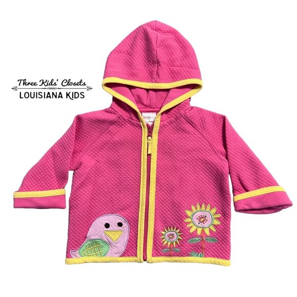 Hanna Andersson Sz 70 Quilted Jacket Bird Sunflower Appliqué